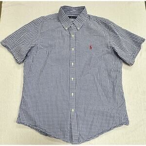 Polo Ralph Lauren Shirt Mens L Blue Buttondown Check Seersucker Short Sleeve